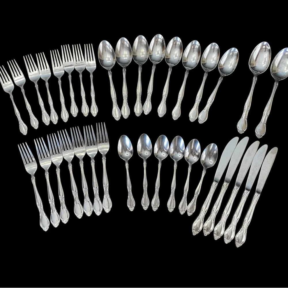 Vintage Imperial Stainless Flatware Set 36 Pc Fleurette Pattern Korea